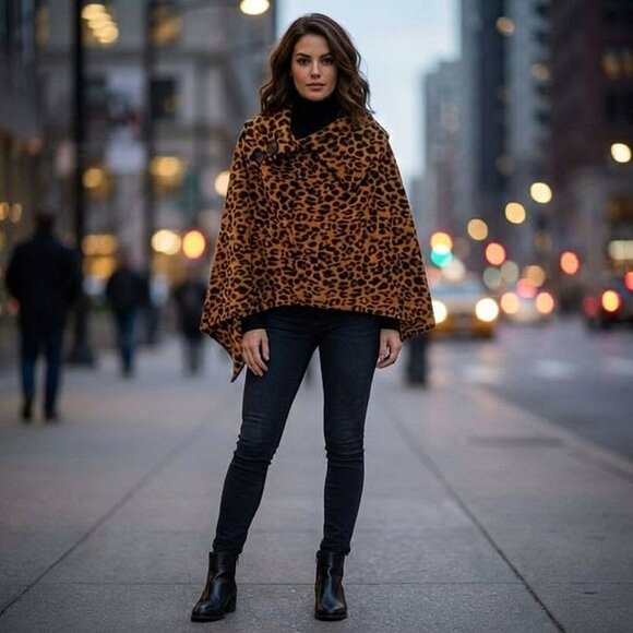 Le Moda Jackets & Blazers - Le Moda Leopard Print Draped Flowing Caplet Shawl OS